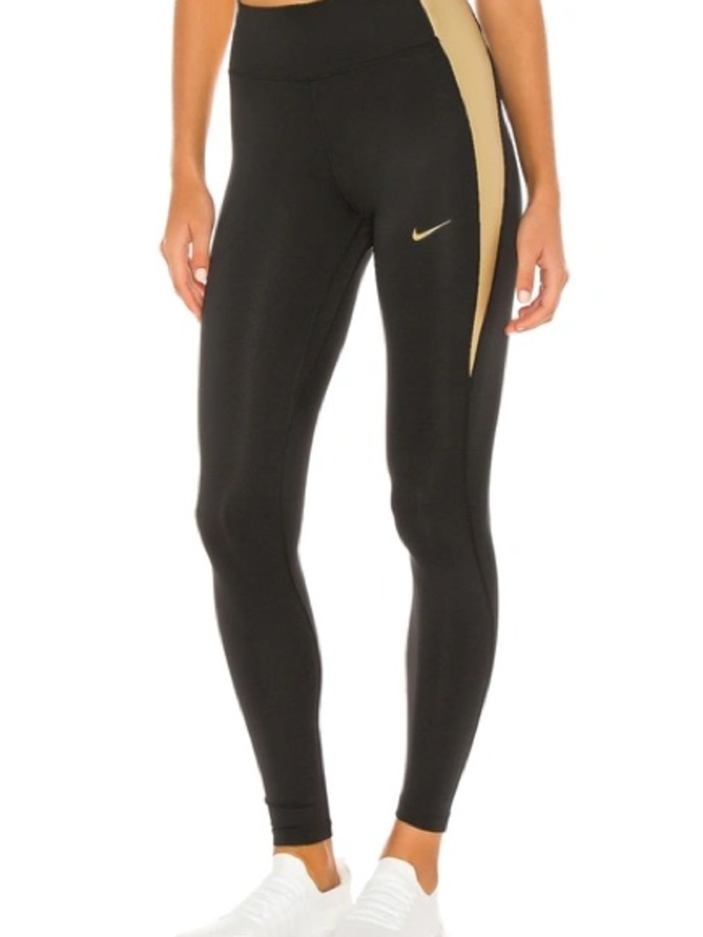 Nike one tight Black Leggings with Gold Side Stripe